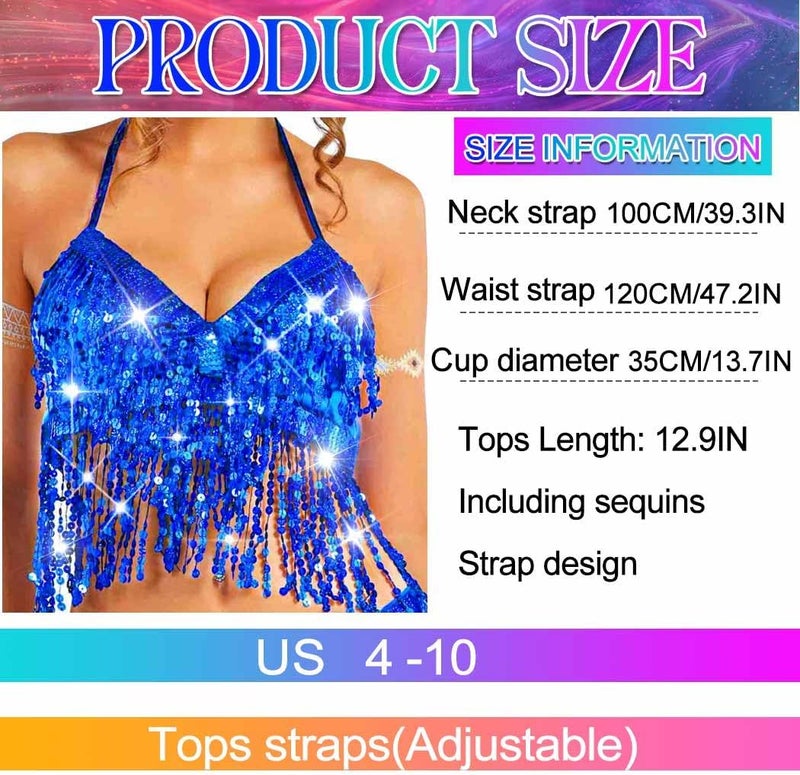 Nicute Silver Sequin Top Fringe Bra Top Sparkly Belly Dance Tops for Women - Image 4